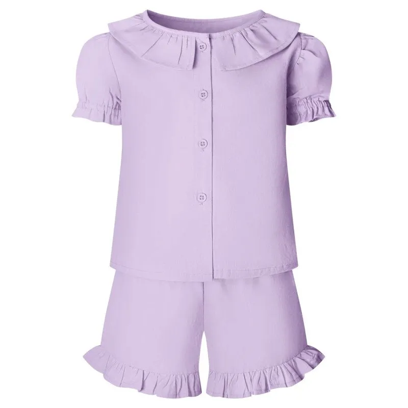 Girls Frill Linen Short Set