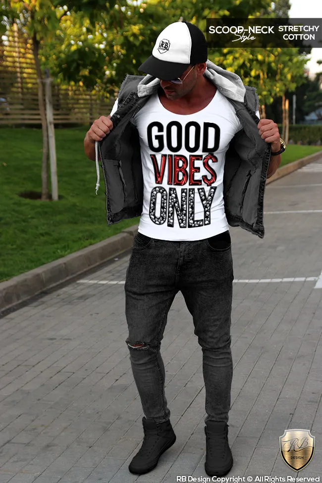 Good Vibes Only Mens T-shirt Cool Saying  RB Design Top MD723