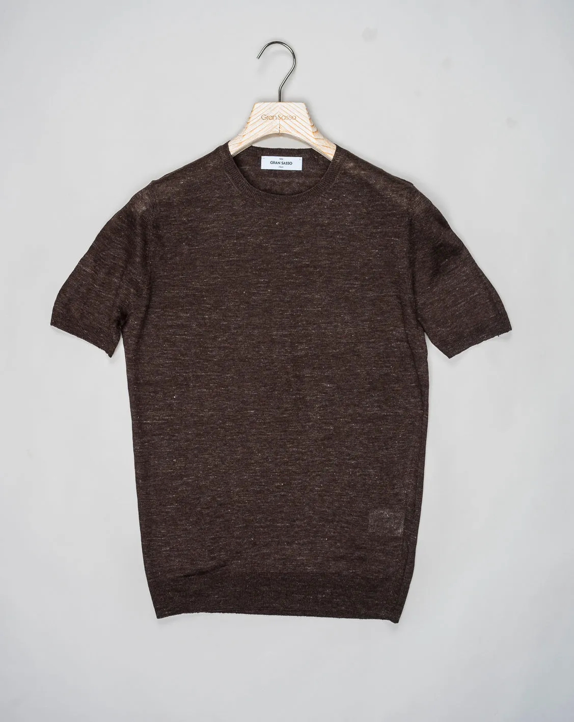 Gran Sasso Knitted Linen T-Shirt / Dark Brown