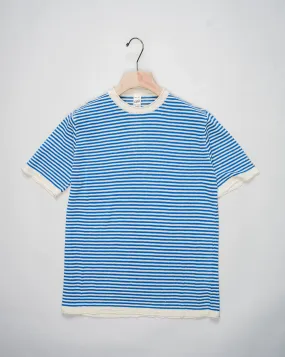 G.R.P. Firenze Striped Linen T-Shirt / Ecru & Light Blue