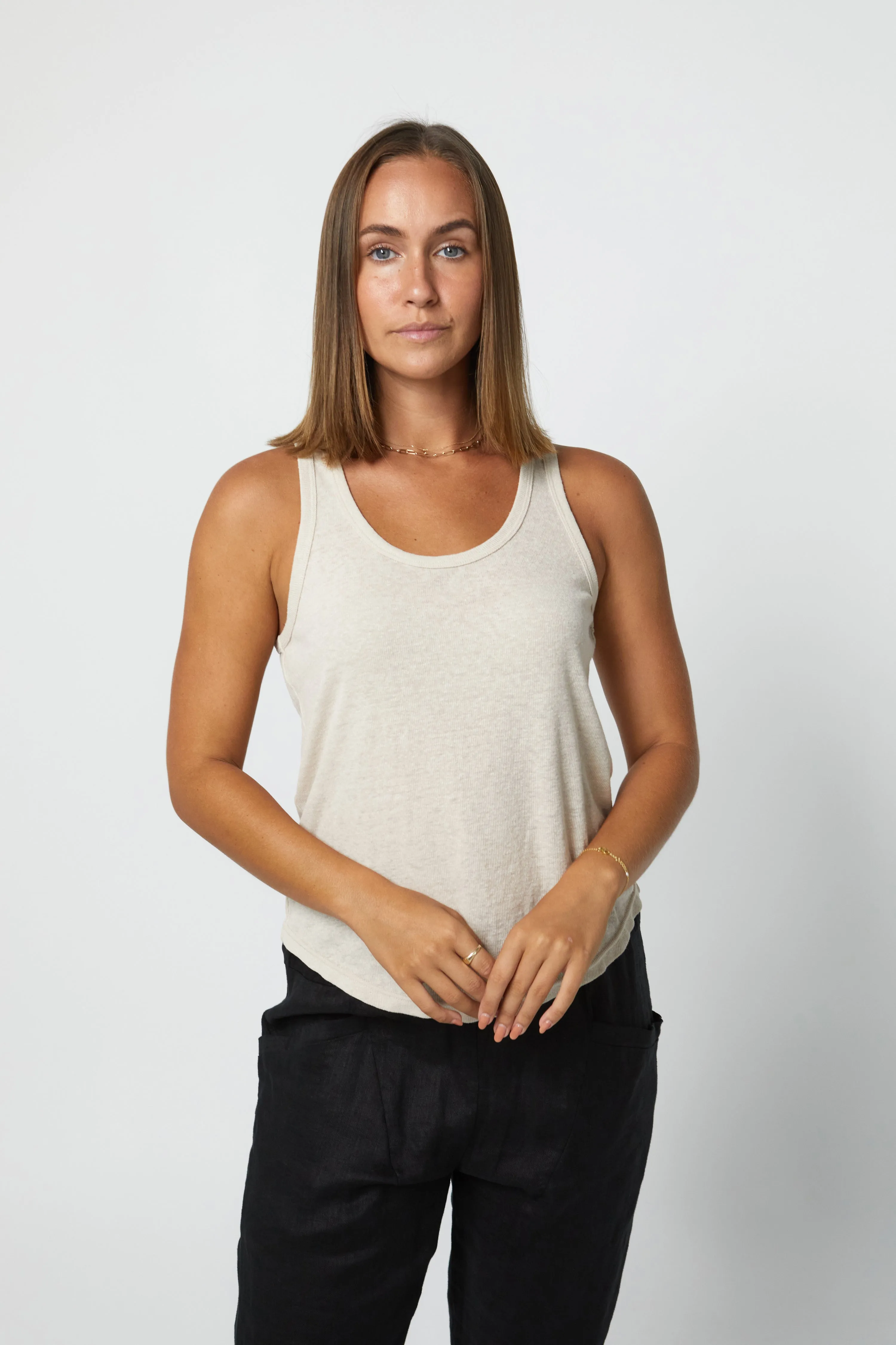 HARLOW LINEN SINGLET - OATMEAL