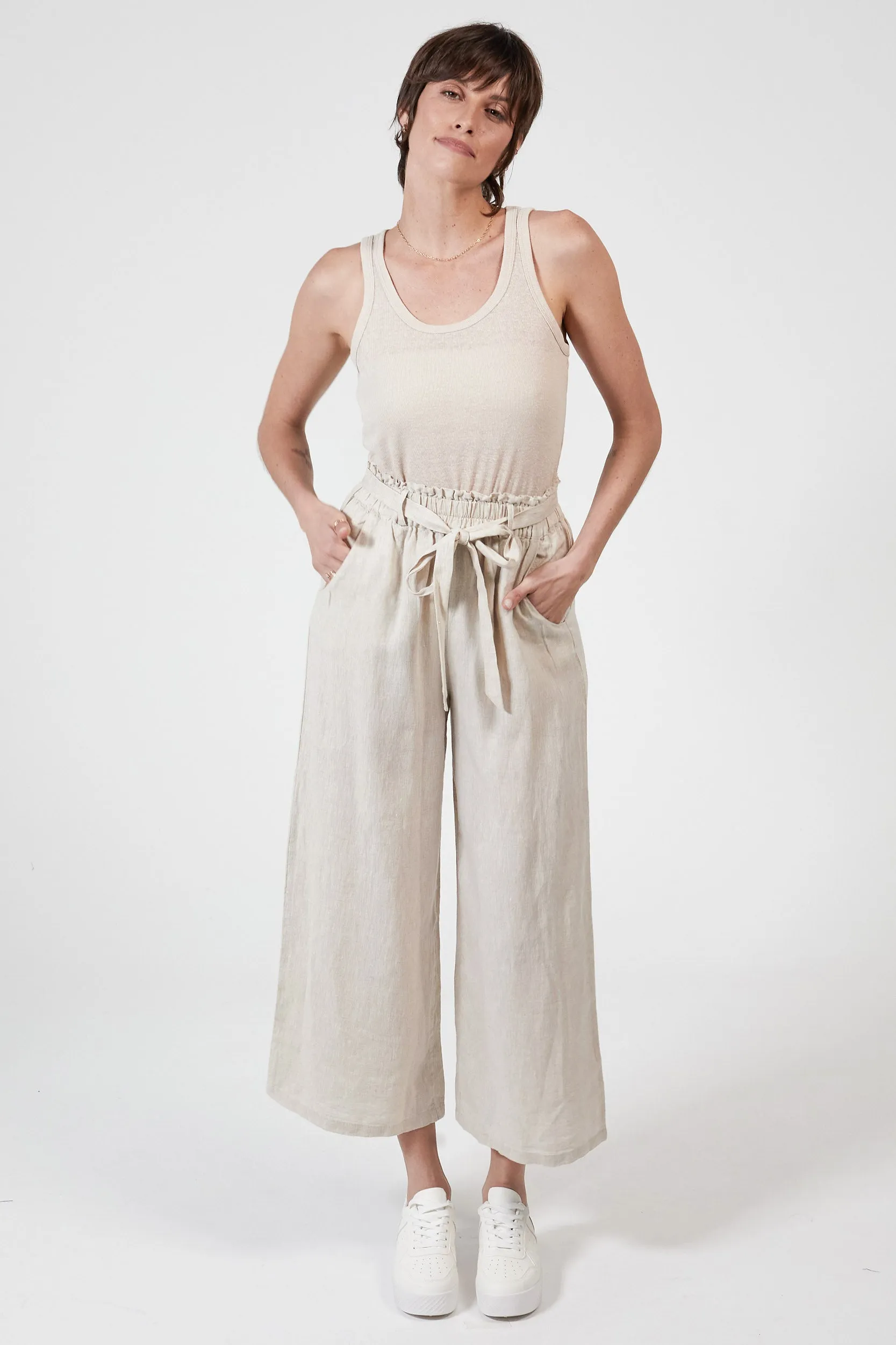 HARLOW LINEN SINGLET - OATMEAL