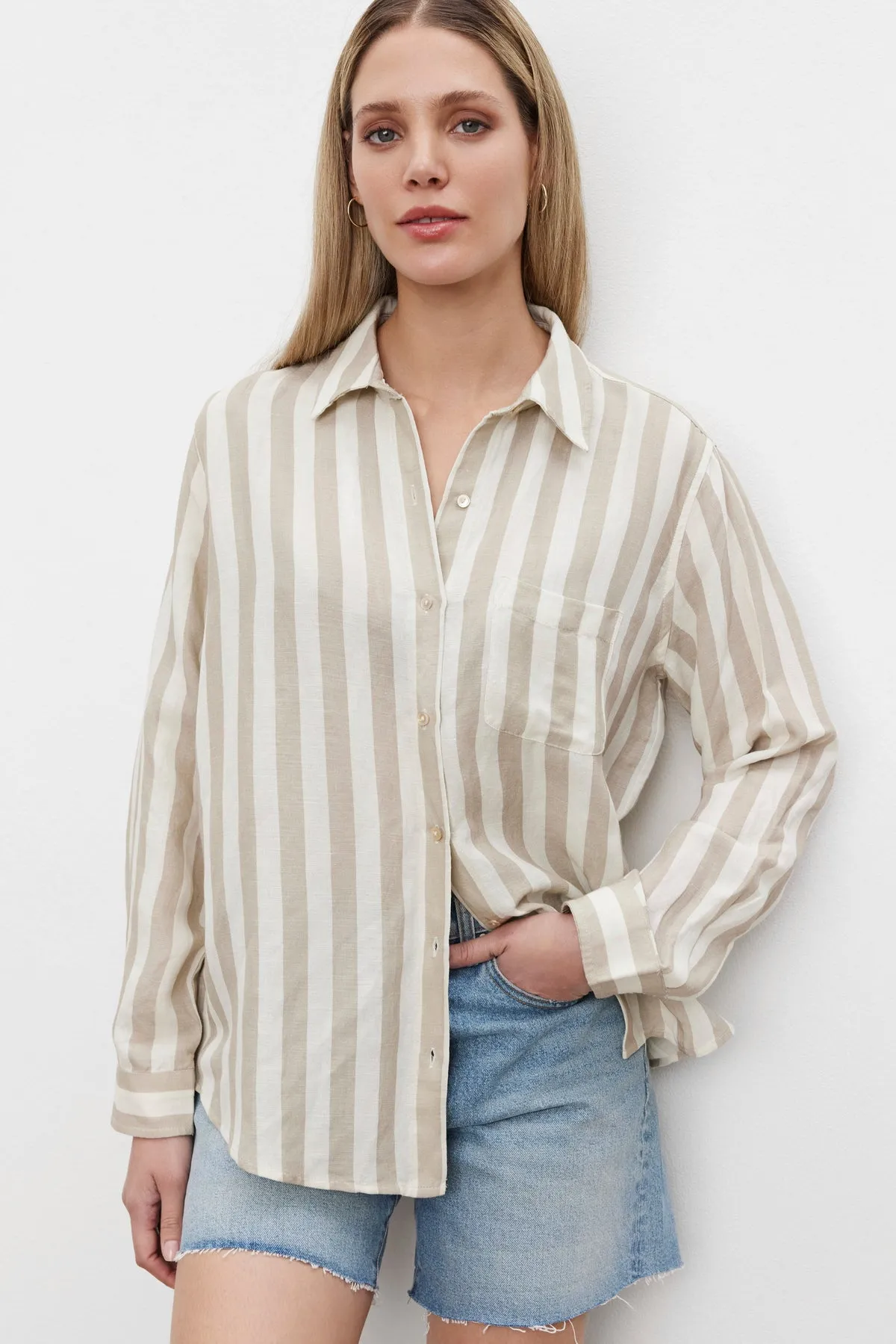 HARLOW STRIPED LINEN BUTTON-UP SHIRT