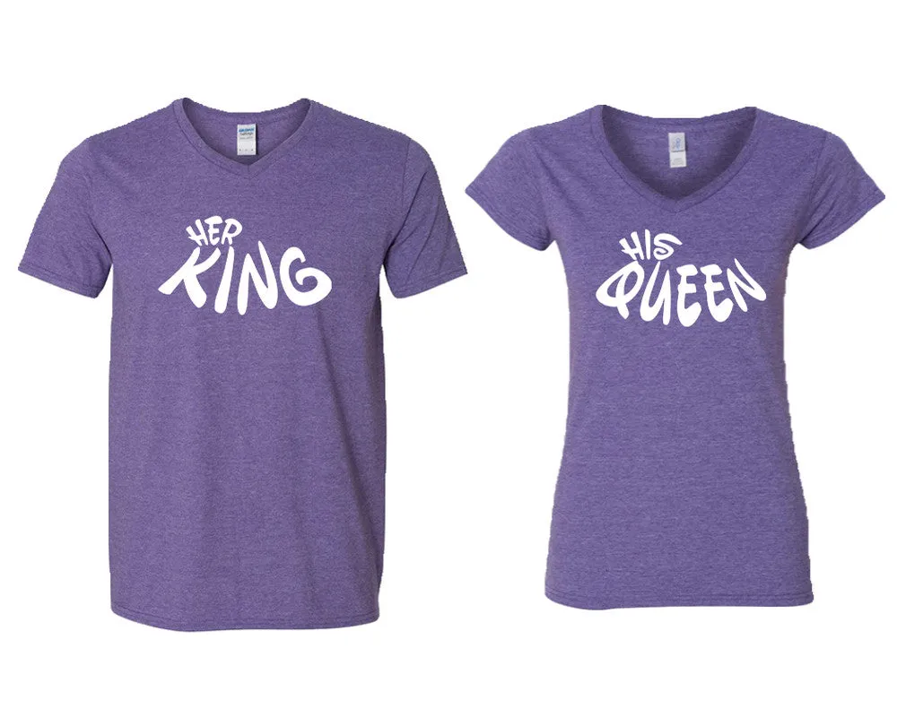 Her King His Queen Couple Matching V-Neck T-Shirts