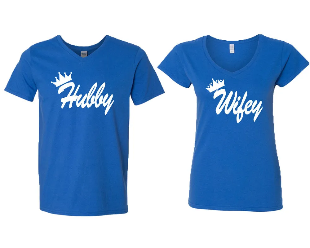 Hubby Wifey Couple Matching V-Neck T-Shirts