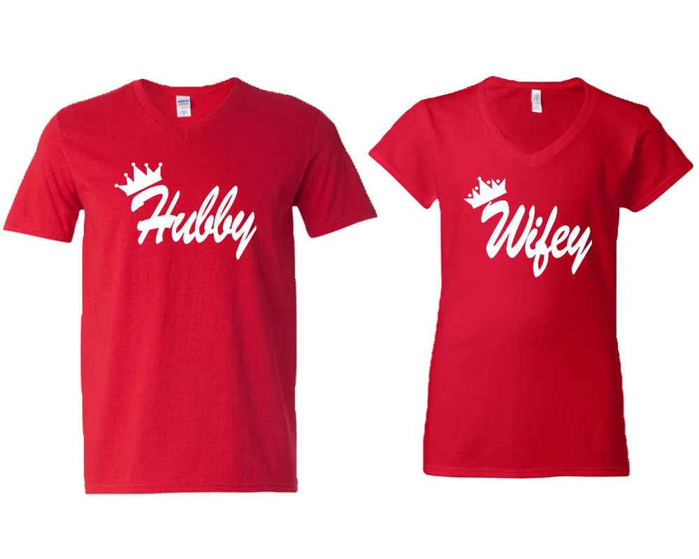 Hubby Wifey Couple Matching V-Neck T-Shirts