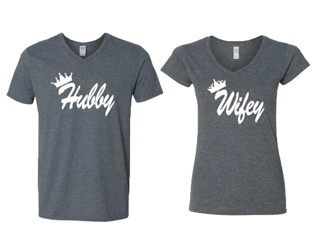 Hubby Wifey Couple Matching V-Neck T-Shirts