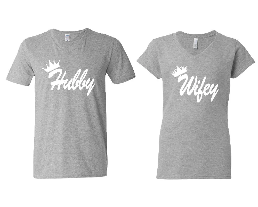 Hubby Wifey Couple Matching V-Neck T-Shirts