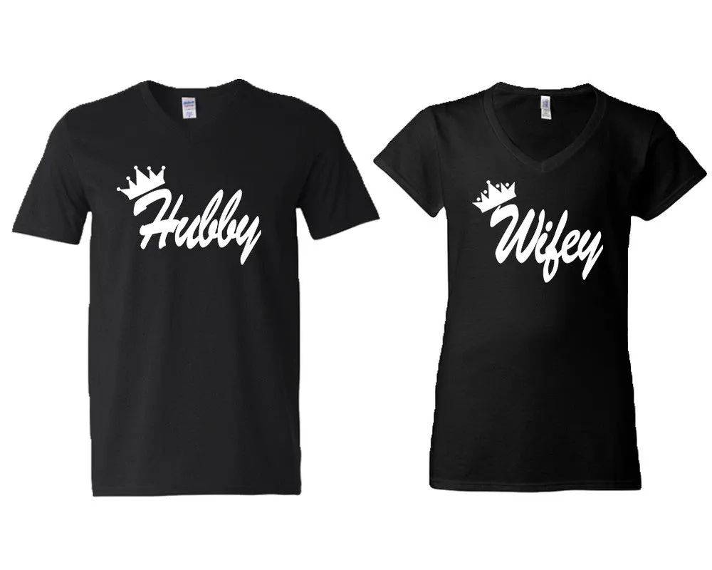 Hubby Wifey Couple Matching V-Neck T-Shirts