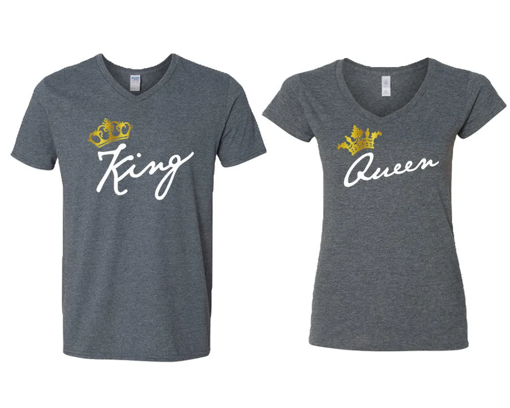 King Queen Couple Matching V-Neck T-Shirts