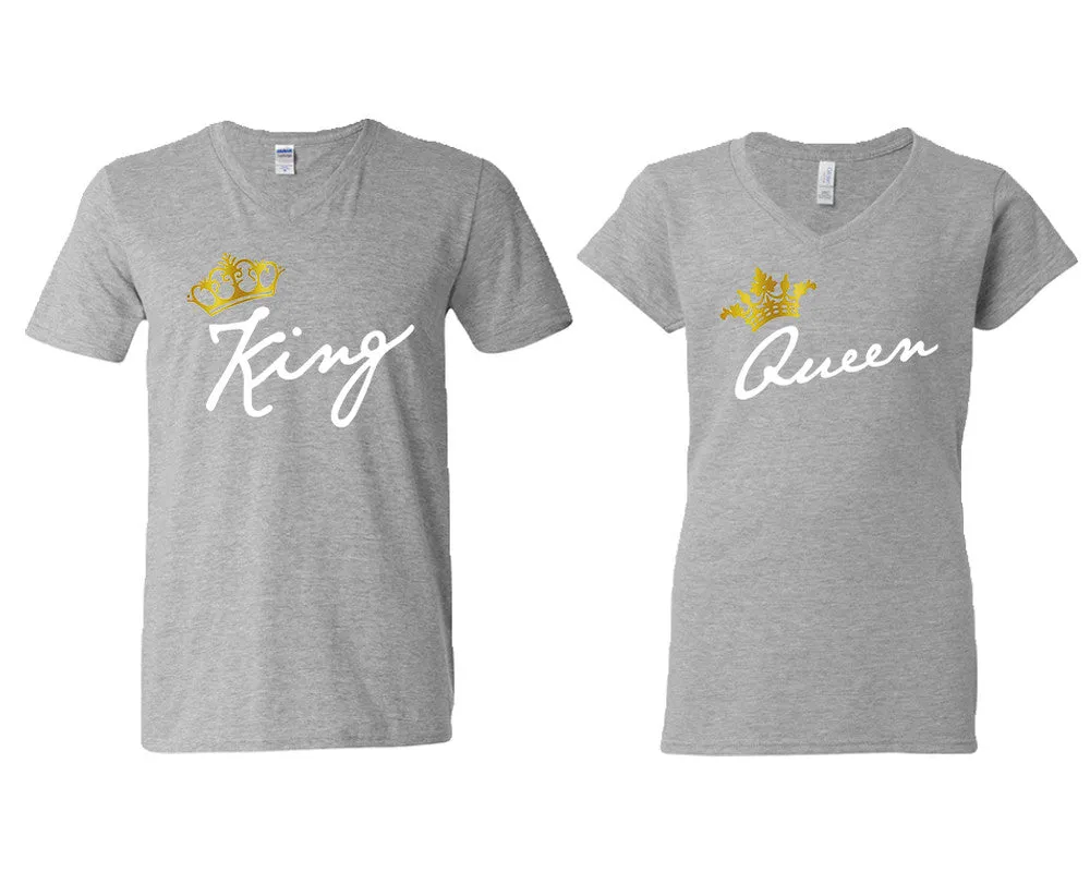 King Queen Couple Matching V-Neck T-Shirts