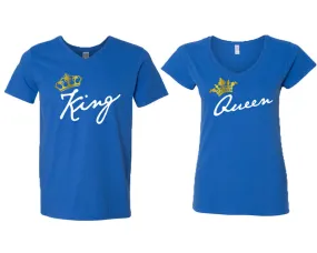 King Queen Couple Matching V-Neck T-Shirts