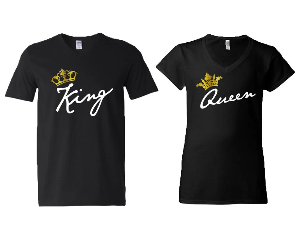 King Queen Couple Matching V-Neck T-Shirts