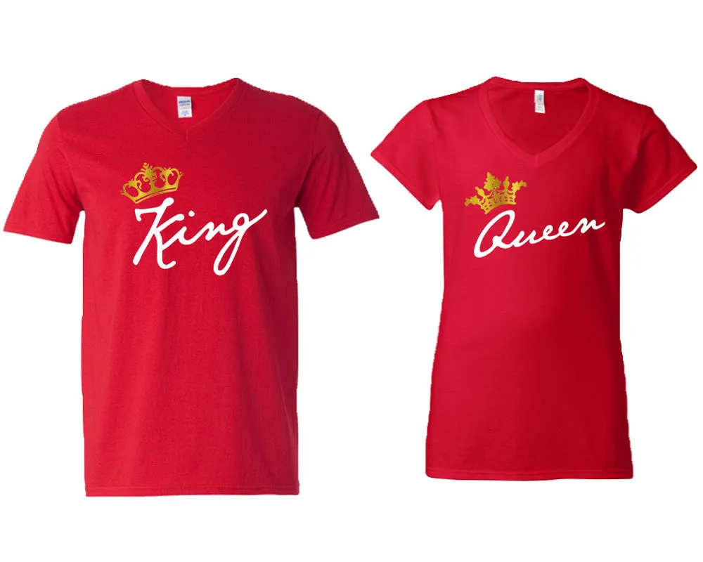 King Queen Couple Matching V-Neck T-Shirts