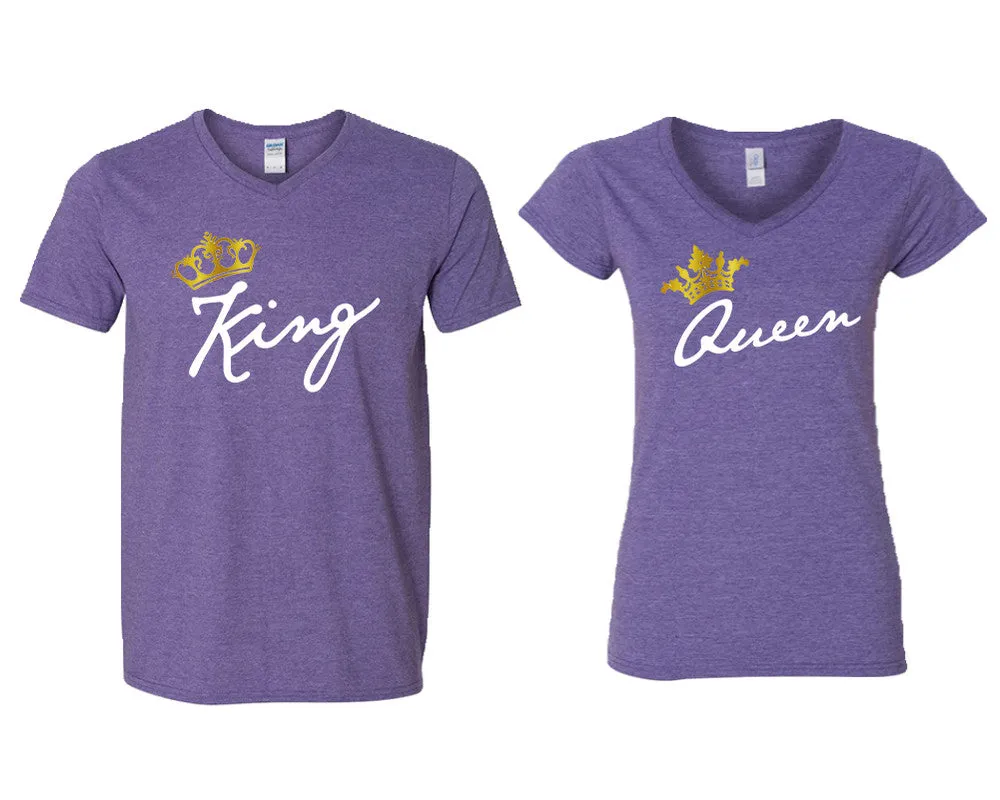 King Queen Couple Matching V-Neck T-Shirts