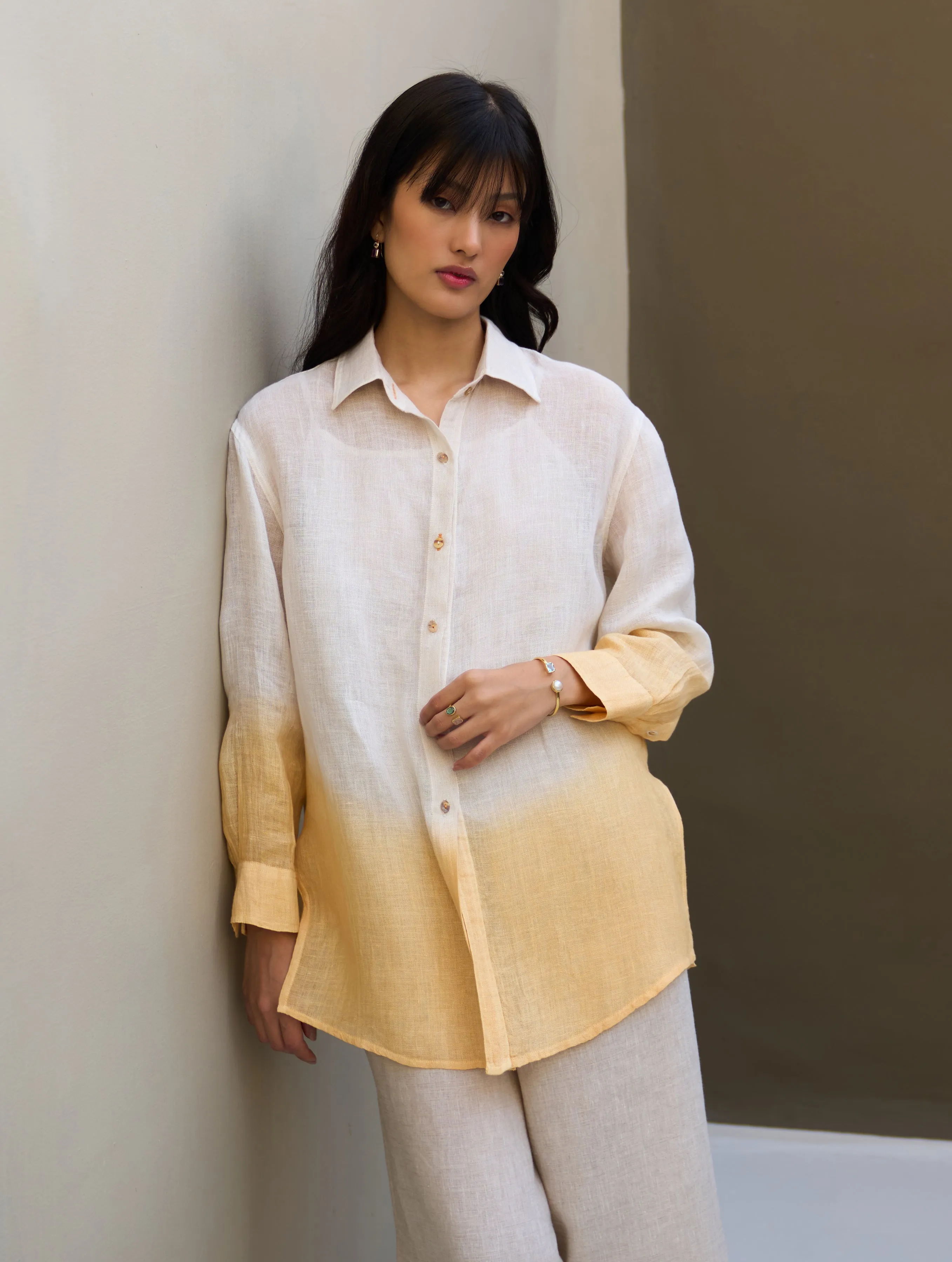 Lessa Sheer Linen Tie -Dye Shirt - Natural