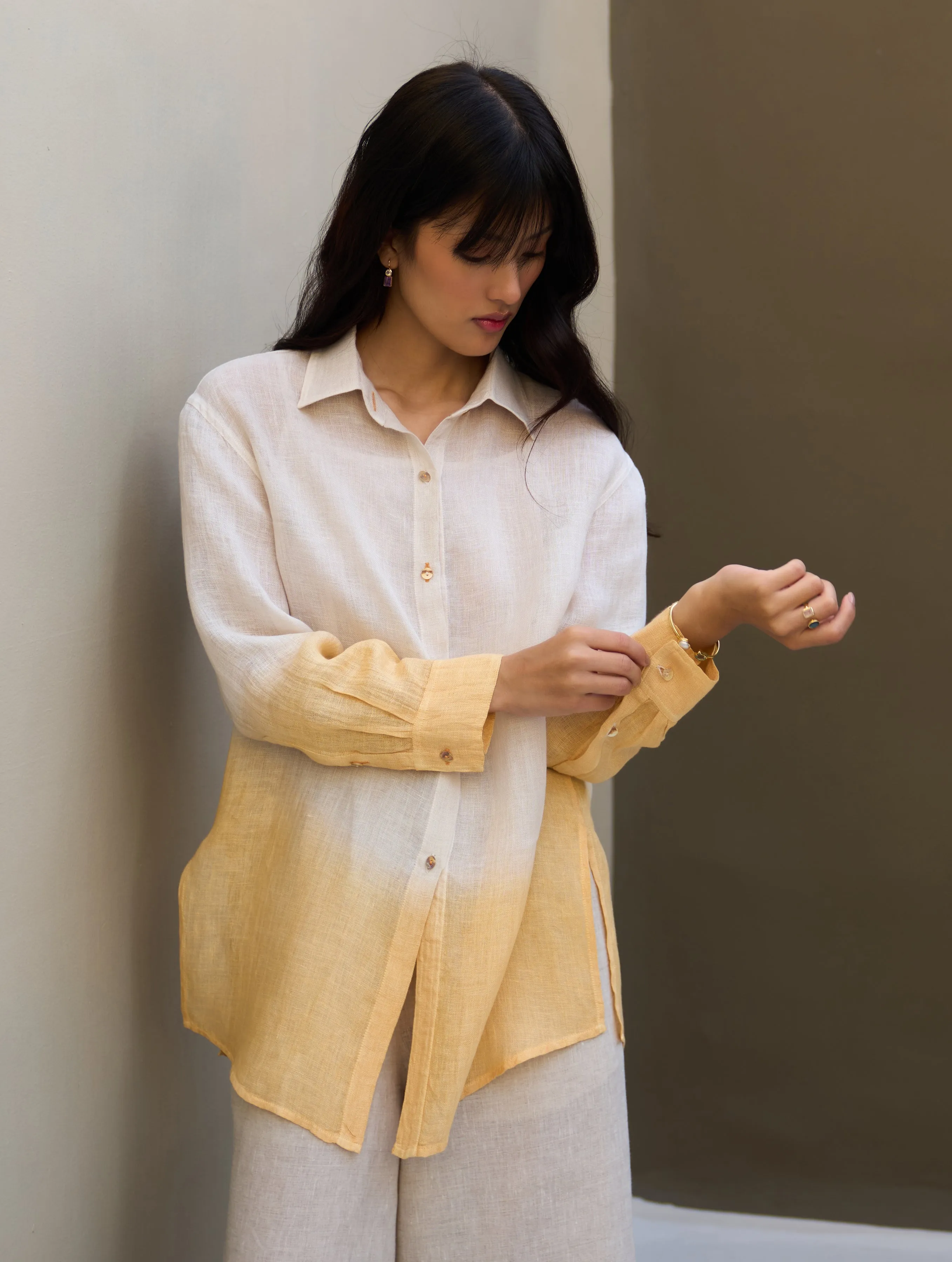 Lessa Sheer Linen Tie -Dye Shirt - Natural