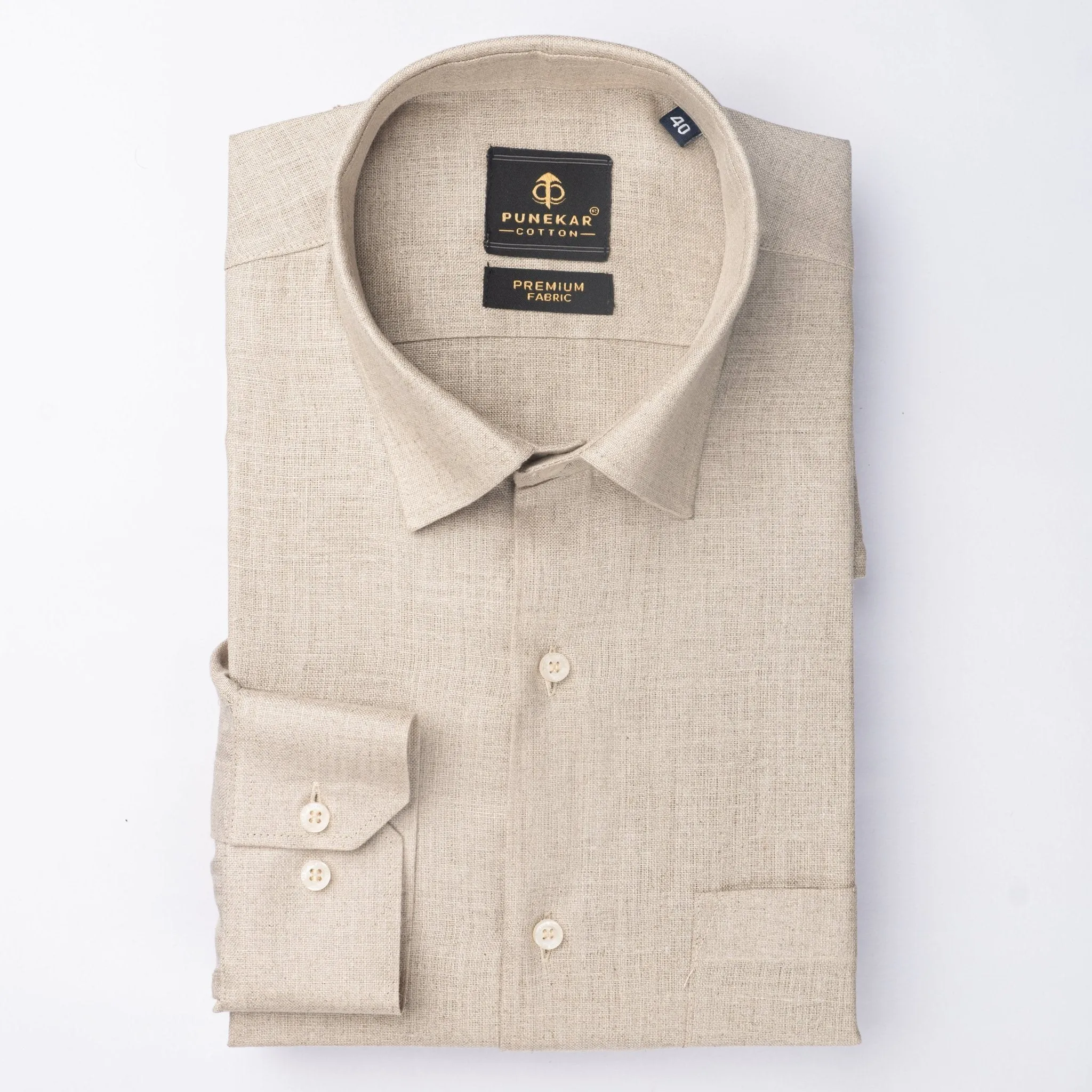 Light Beige Color Prime Linen Shirt For Men