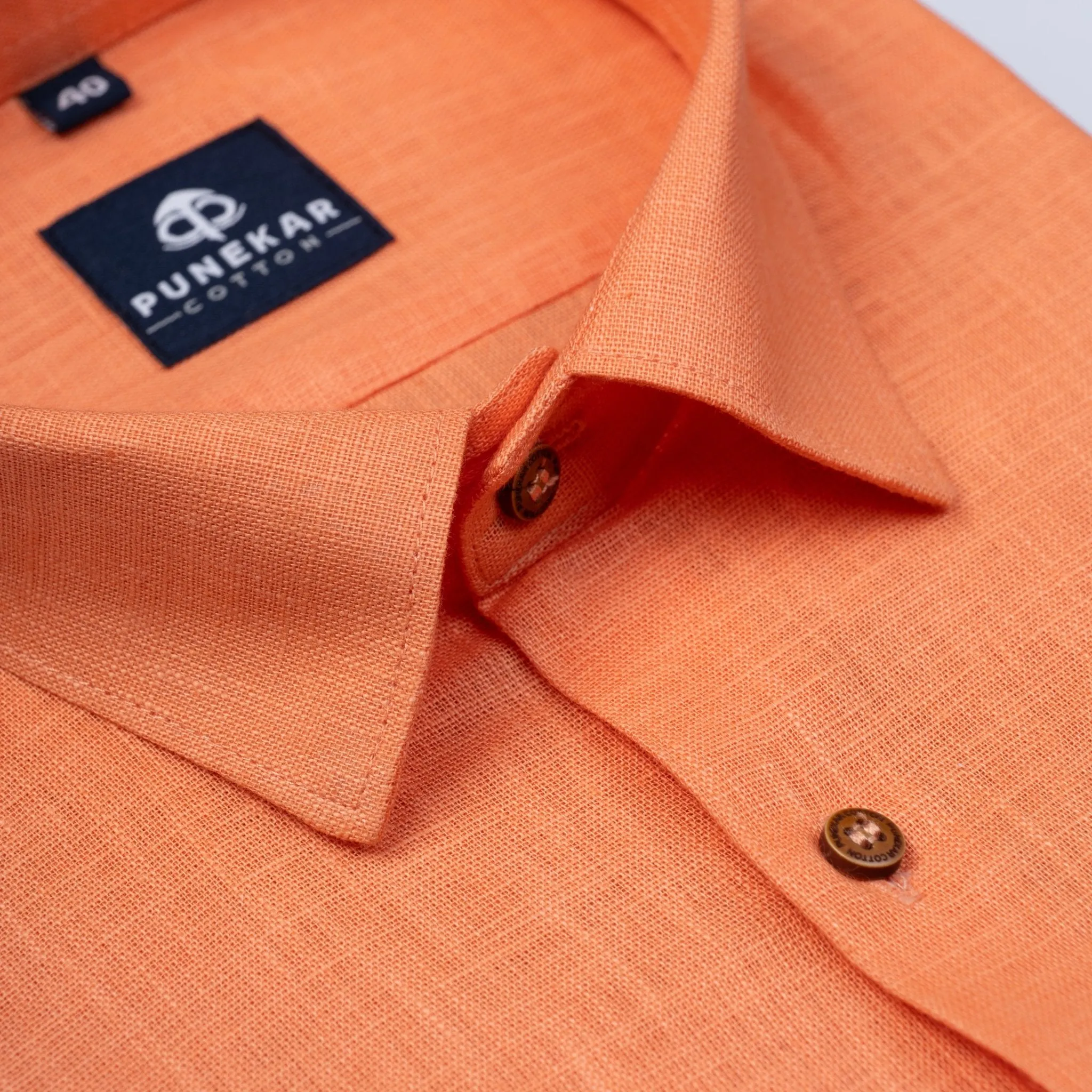 Light Orange Color Linen Formal Shirts For Men