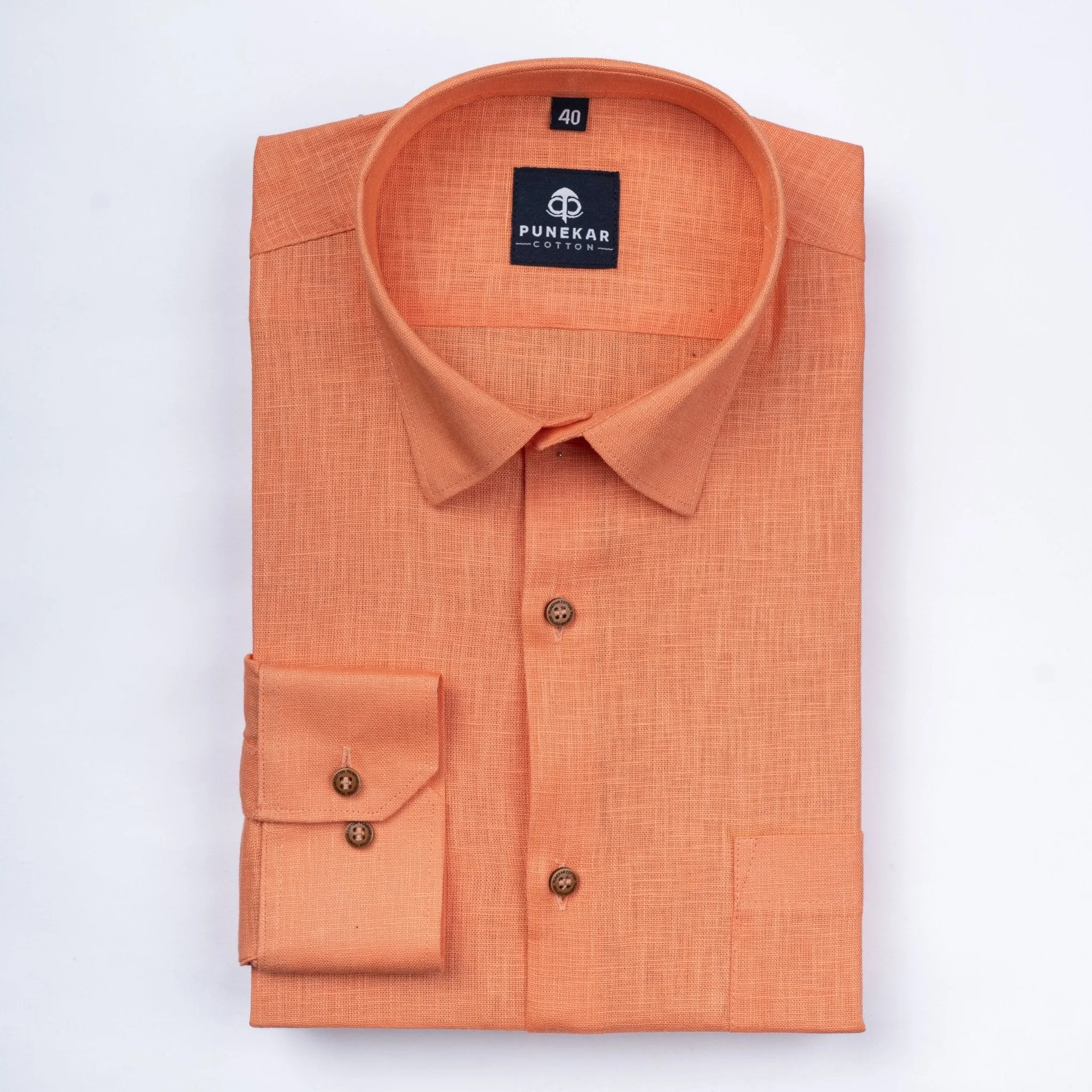 Light Orange Color Linen Formal Shirts For Men