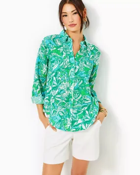 Lilly Pulitzer Women's Sea View Linen Button Down Top - Botanical Green Safari Sangria