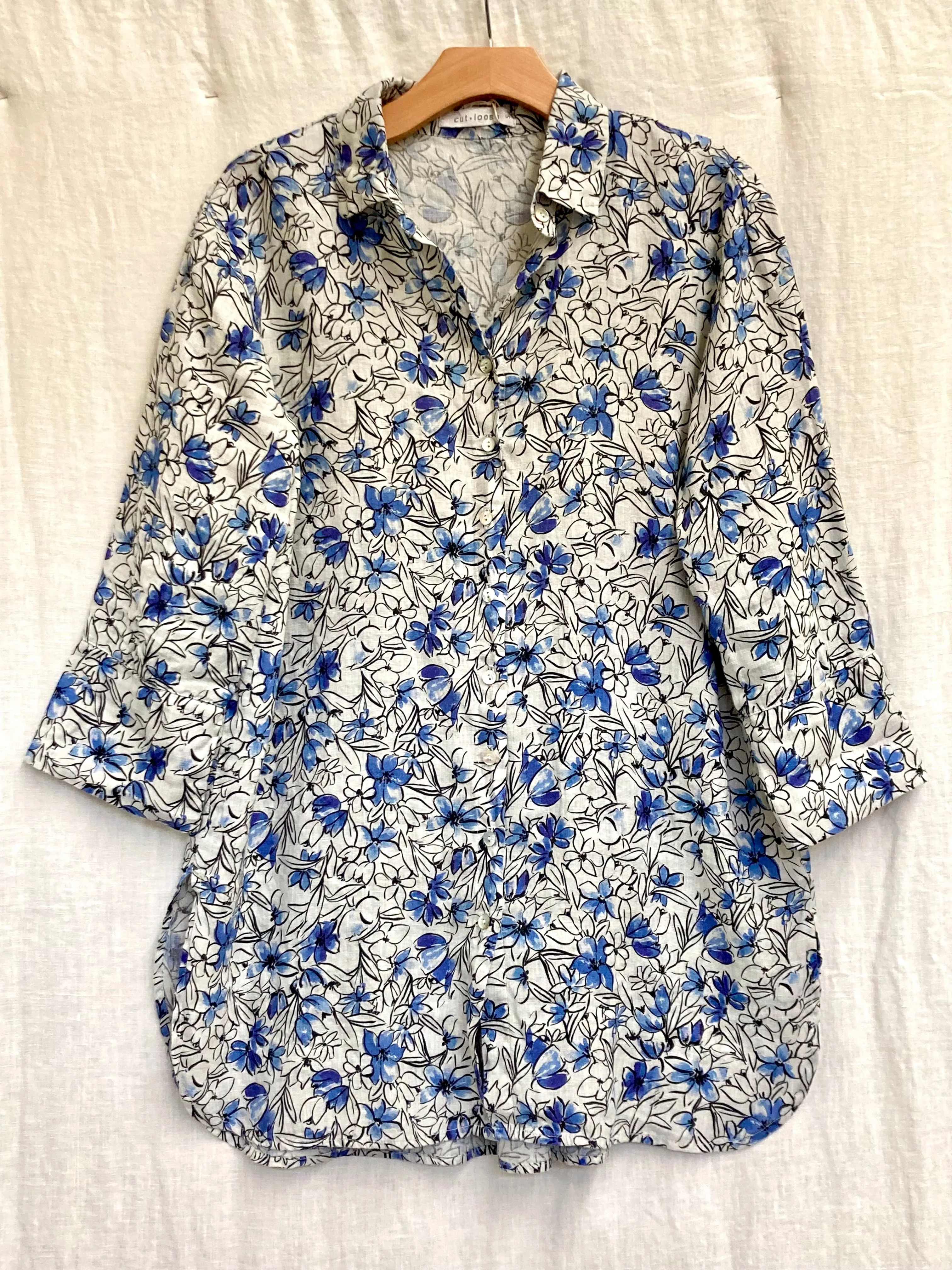 Linen Bellflower Print Easy Shirt