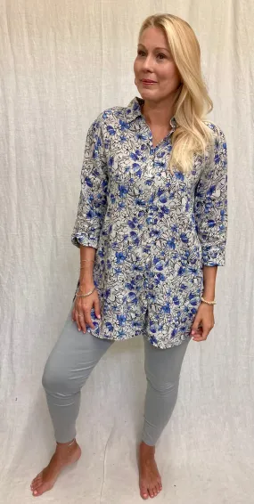 Linen Bellflower Print Easy Shirt