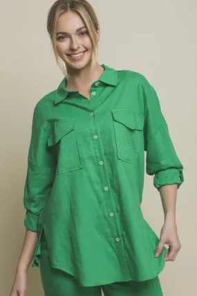 Linen Oversized Double Pocket Button Down Shirt