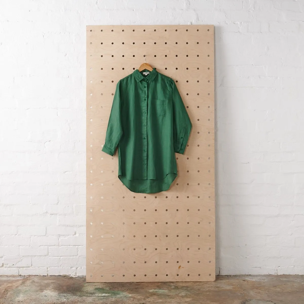 Long Linen Shirt - Forest Green