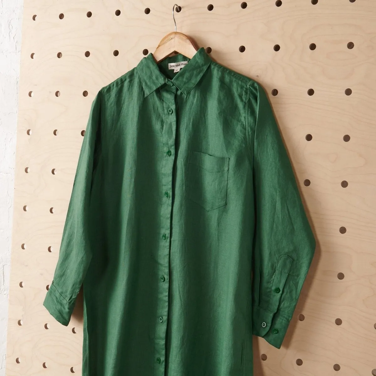 Long Linen Shirt - Forest Green