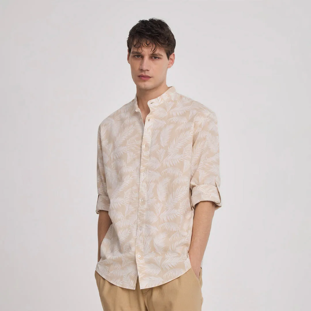 Mandarin Collar Long Roll Up Sleeves Shirt