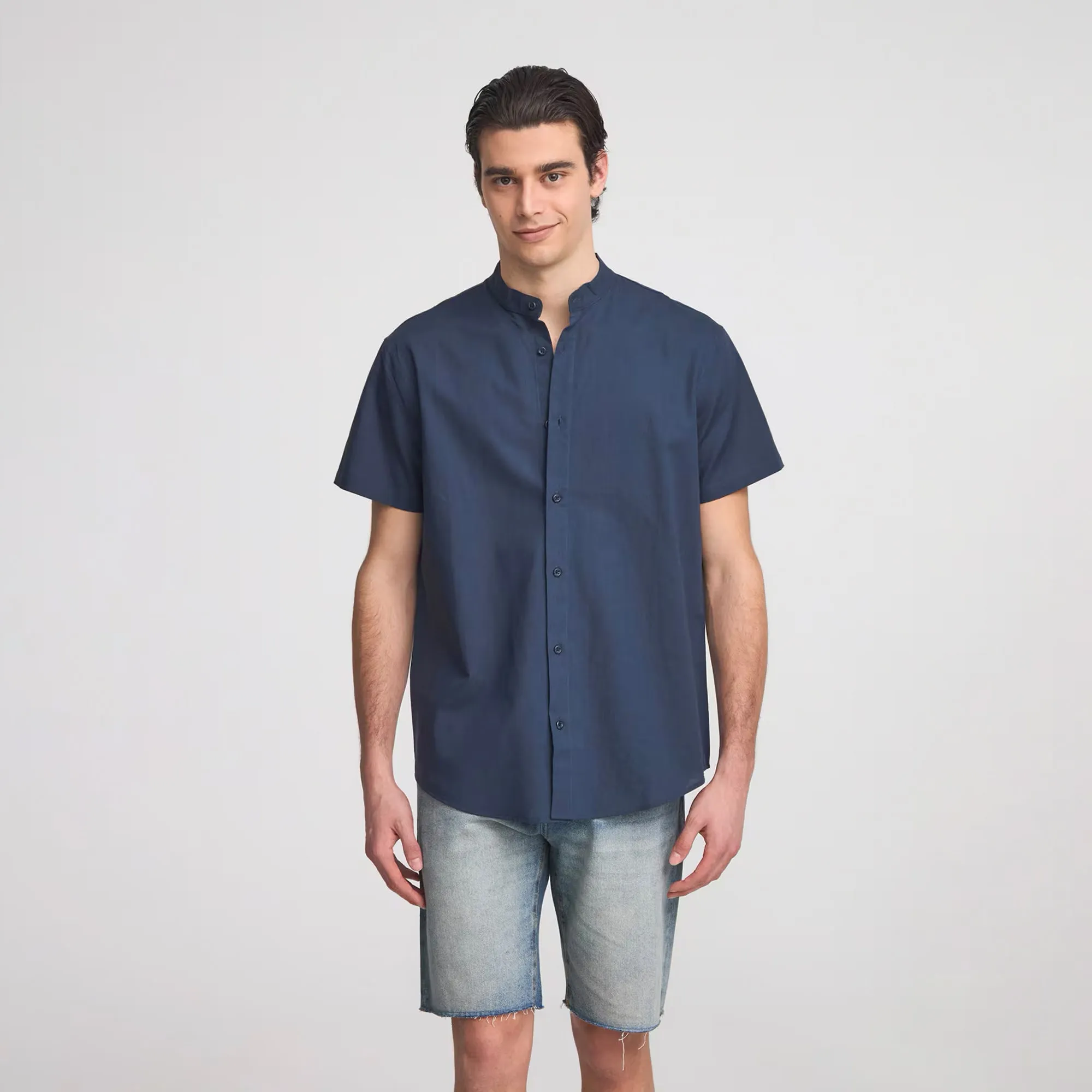 Mandarin Collar Short Sleeve Shirt