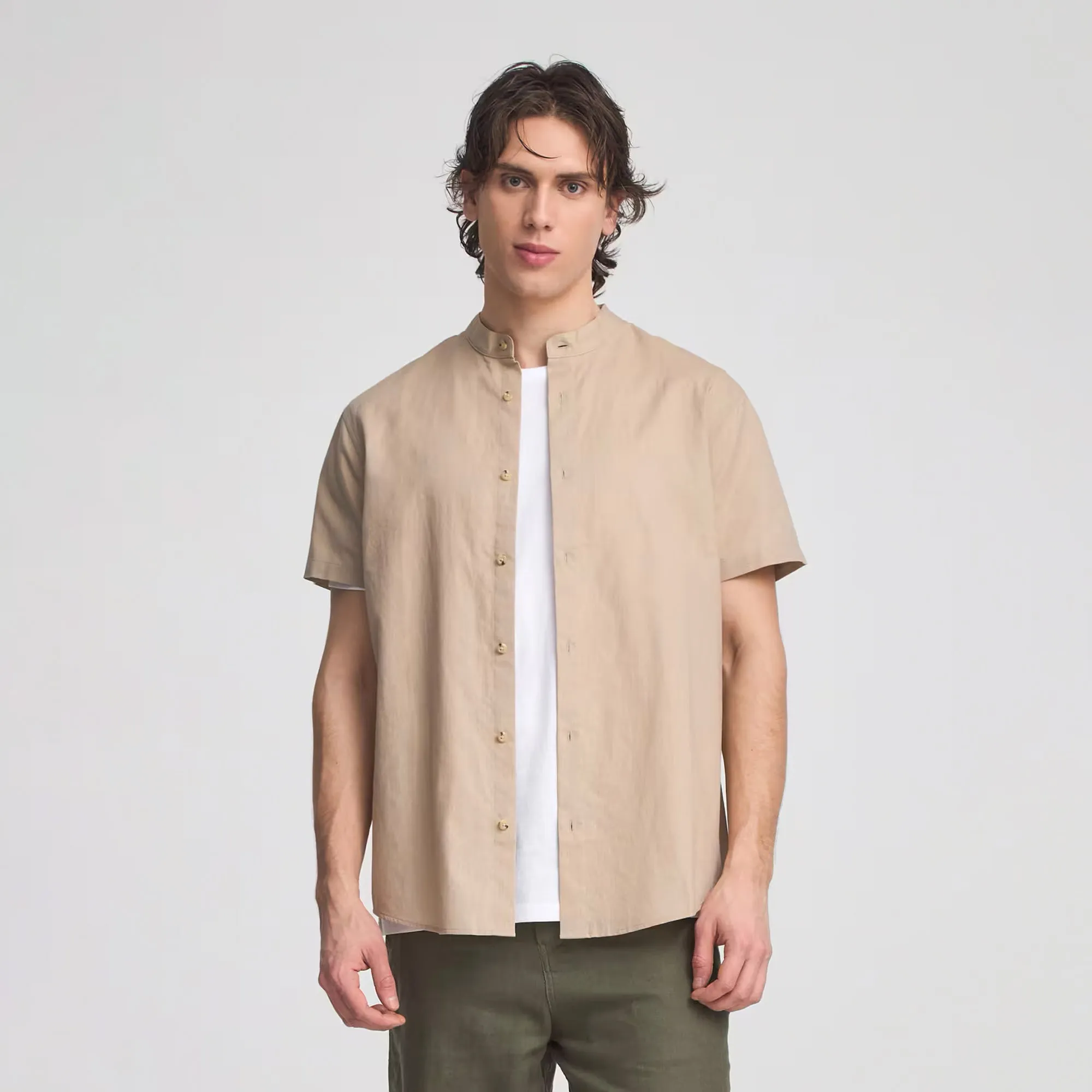 Mandarin Collar Short Sleeve Shirt