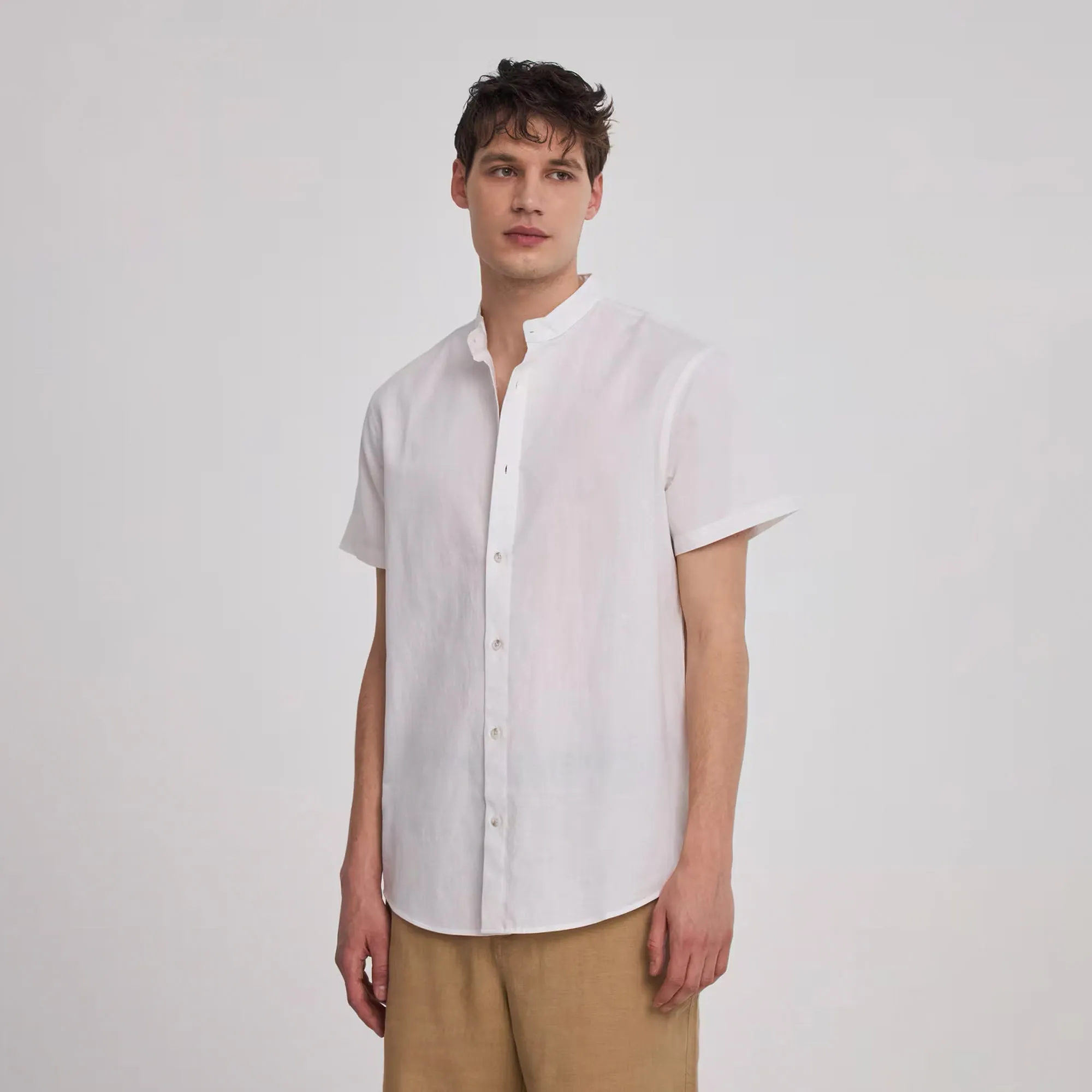 Mandarin Collar Short Sleeve Shirt