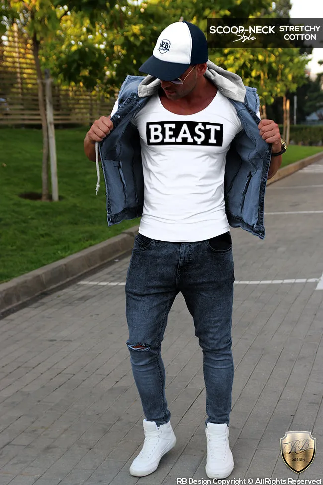 Men's BEAST Slogan T-shirt Black Print  RB Design Tank Top MD126