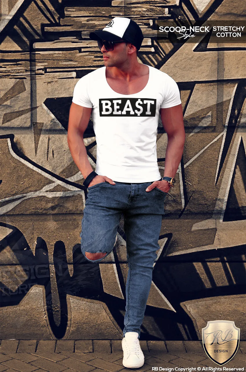 Men's BEAST Slogan T-shirt Black Print  RB Design Tank Top MD126