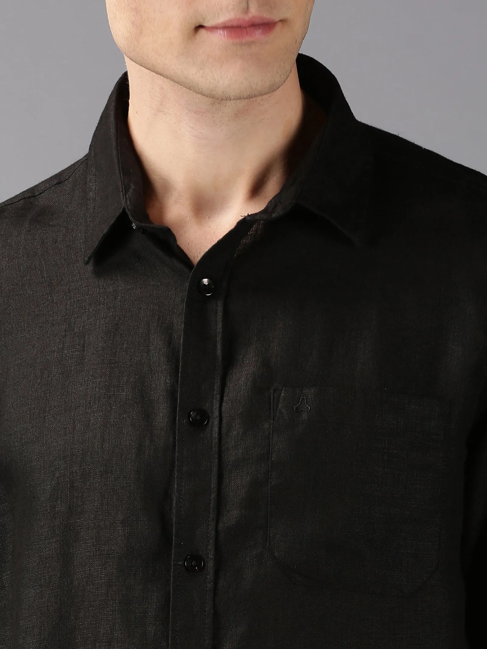 MEN'S BLACK LINEN SOLID SLIM FIT SHIRT