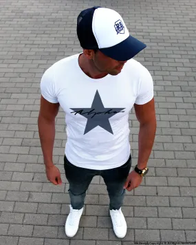 Men's Casual Fashion T-shirt Alpha Male Slim Fit Tee Blue Star MD885S