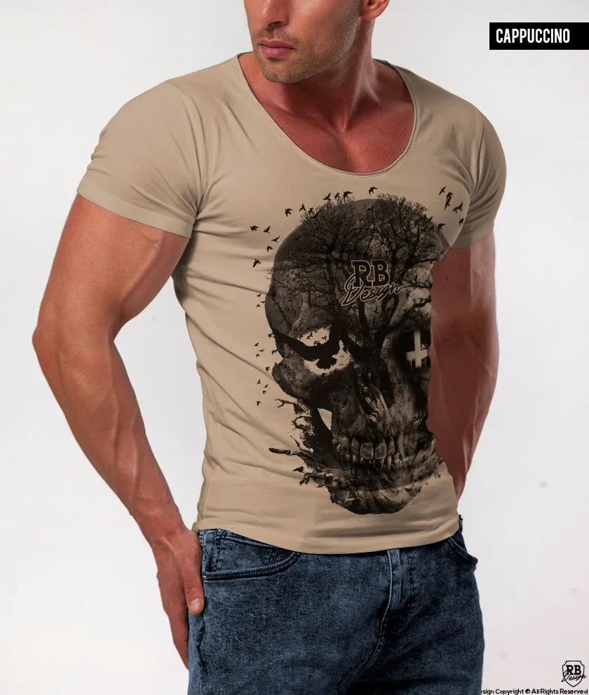 Men's Designer Skull T-shirt Vintage Skeleton Graphic Top MD050