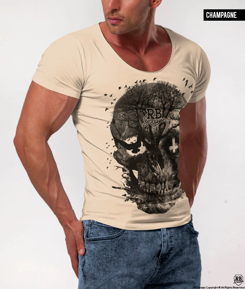 Men's Designer Skull T-shirt Vintage Skeleton Graphic Top MD050