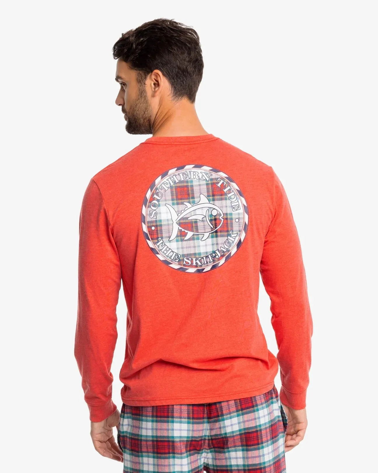 Men's Heather Plaid Skipjack Medallion Long Sleeve T-Shirt