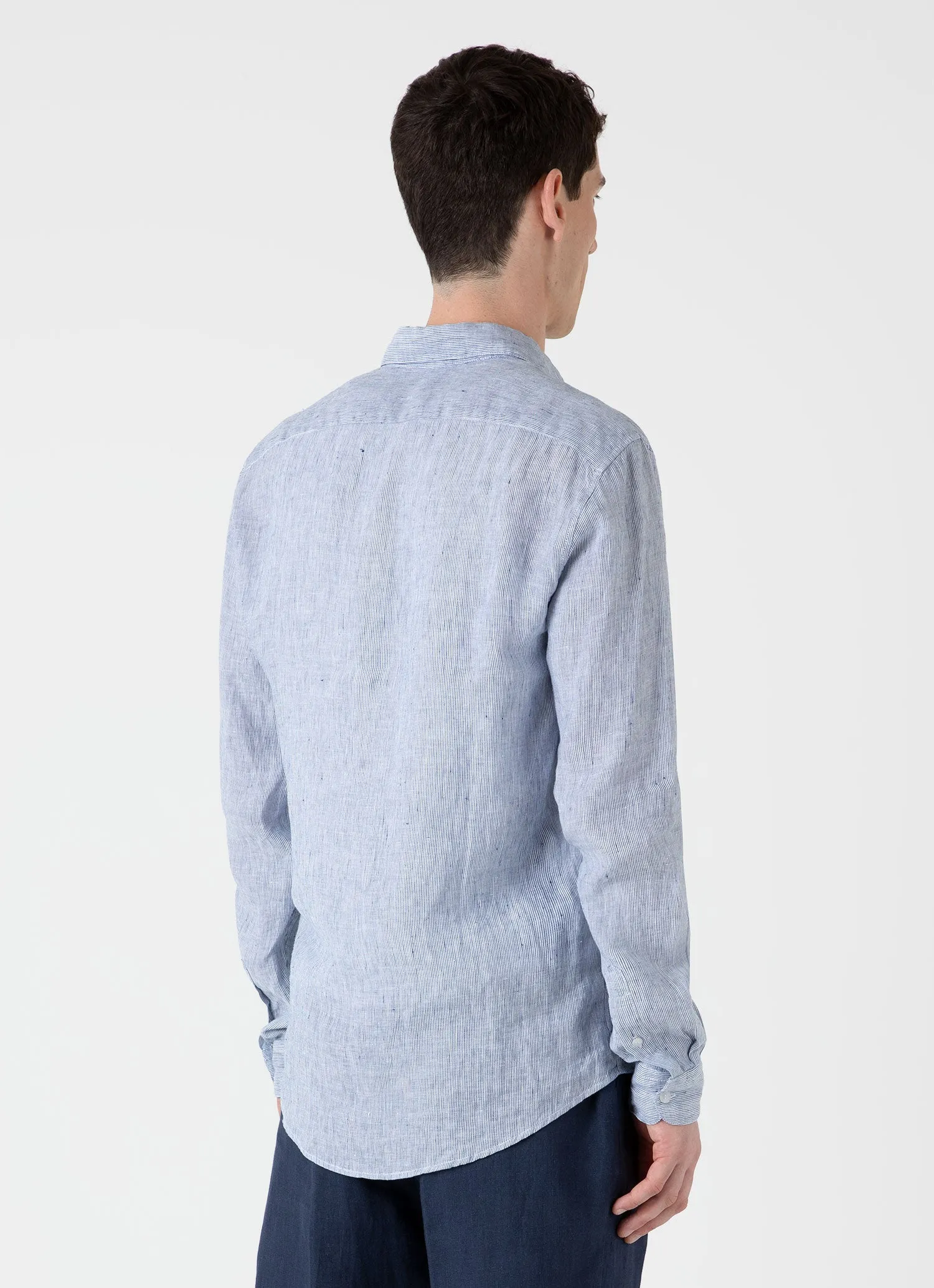 Men's Linen Shirt in White/Navy Micro Stripe