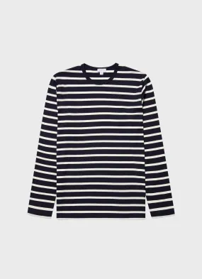 Men's Long Sleeve Classic T-shirt in Navy/Ecru Breton Stripe