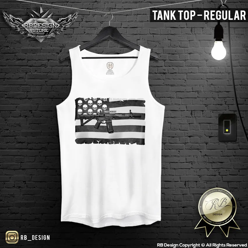 Men's Machine Gun T-shirt Trust Nobody Skull Flag Tank Top MD708 Black