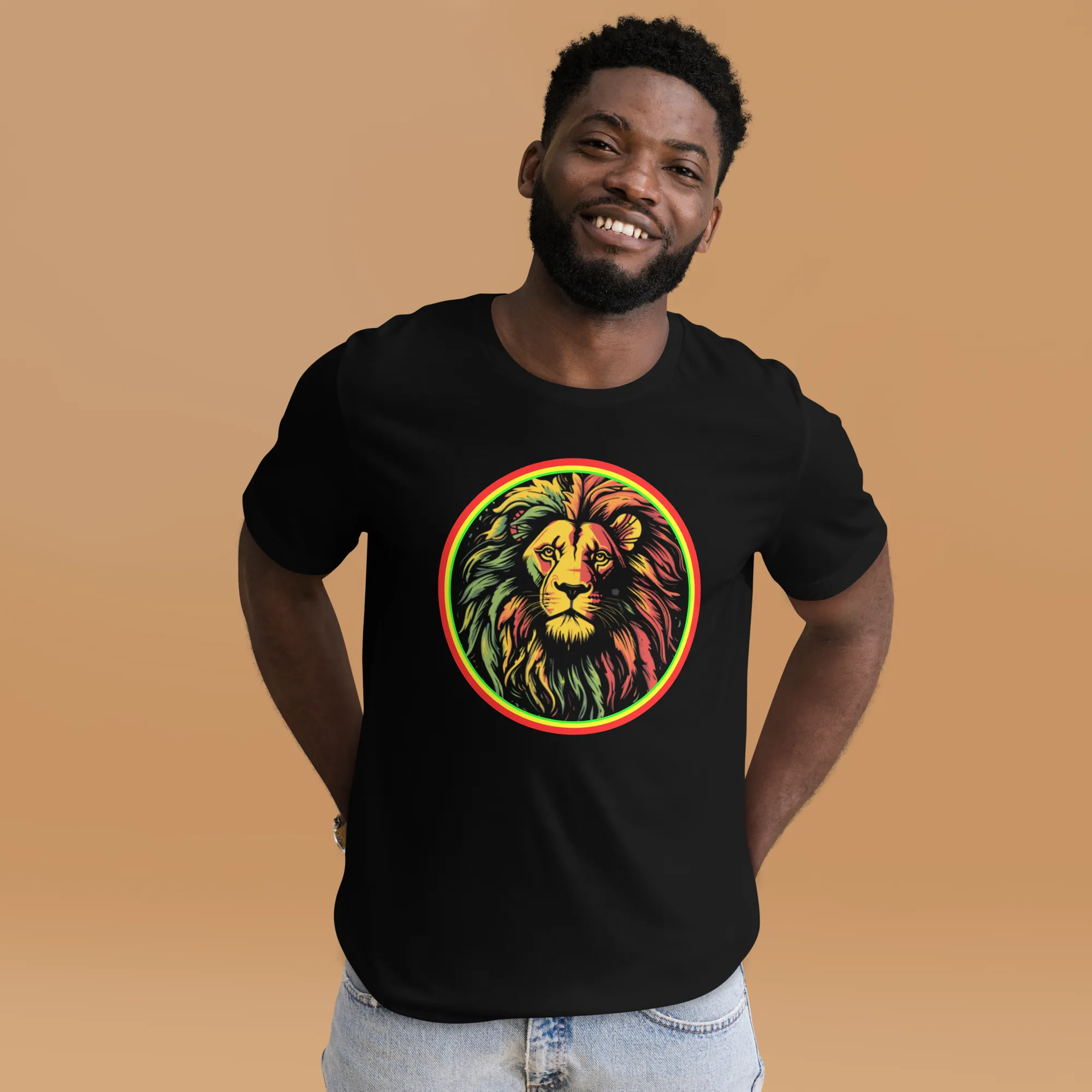 Men's Rasta Lion Theme Black Graphic T-Shirt