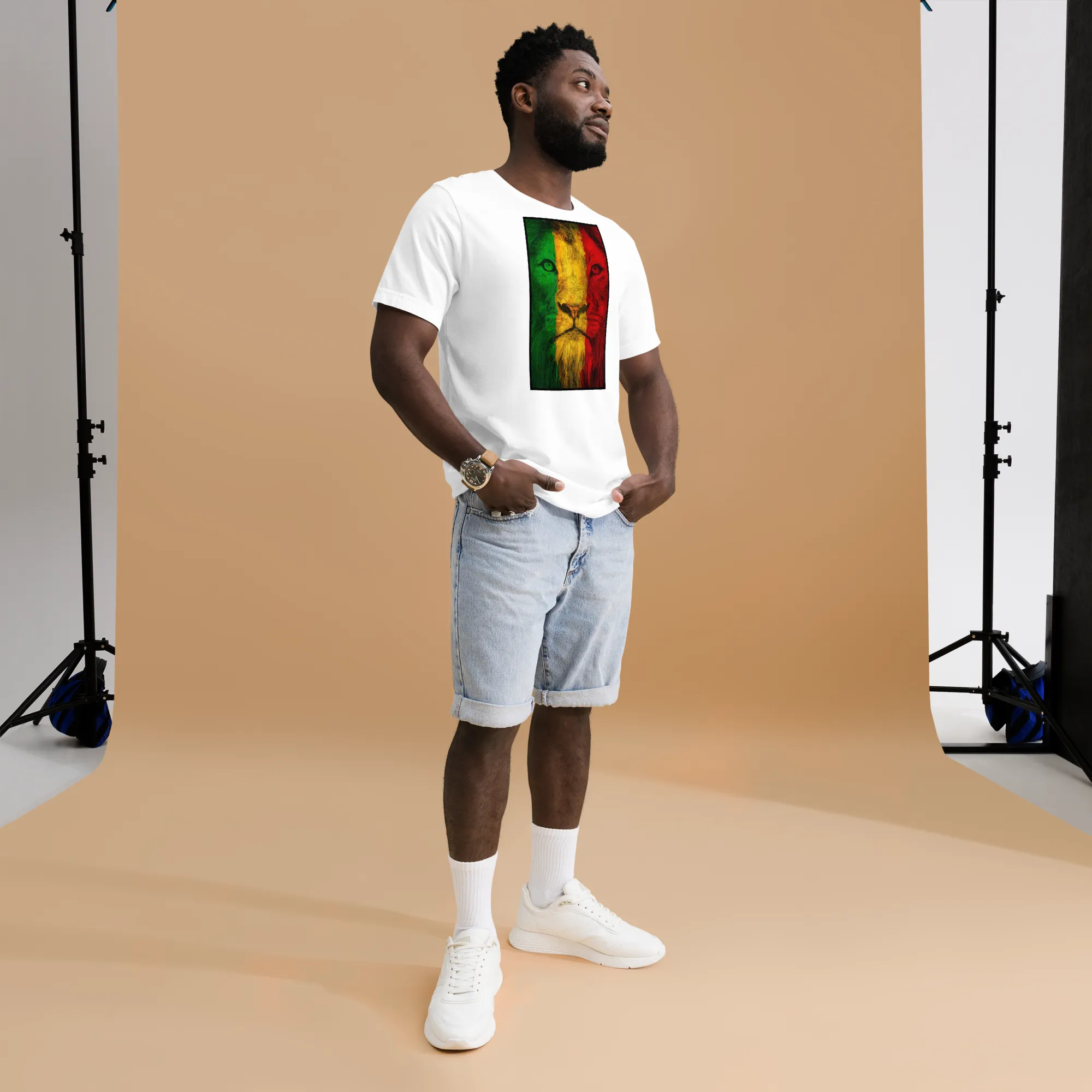 Men's Rasta Lion Theme White Graphic T-Shirt