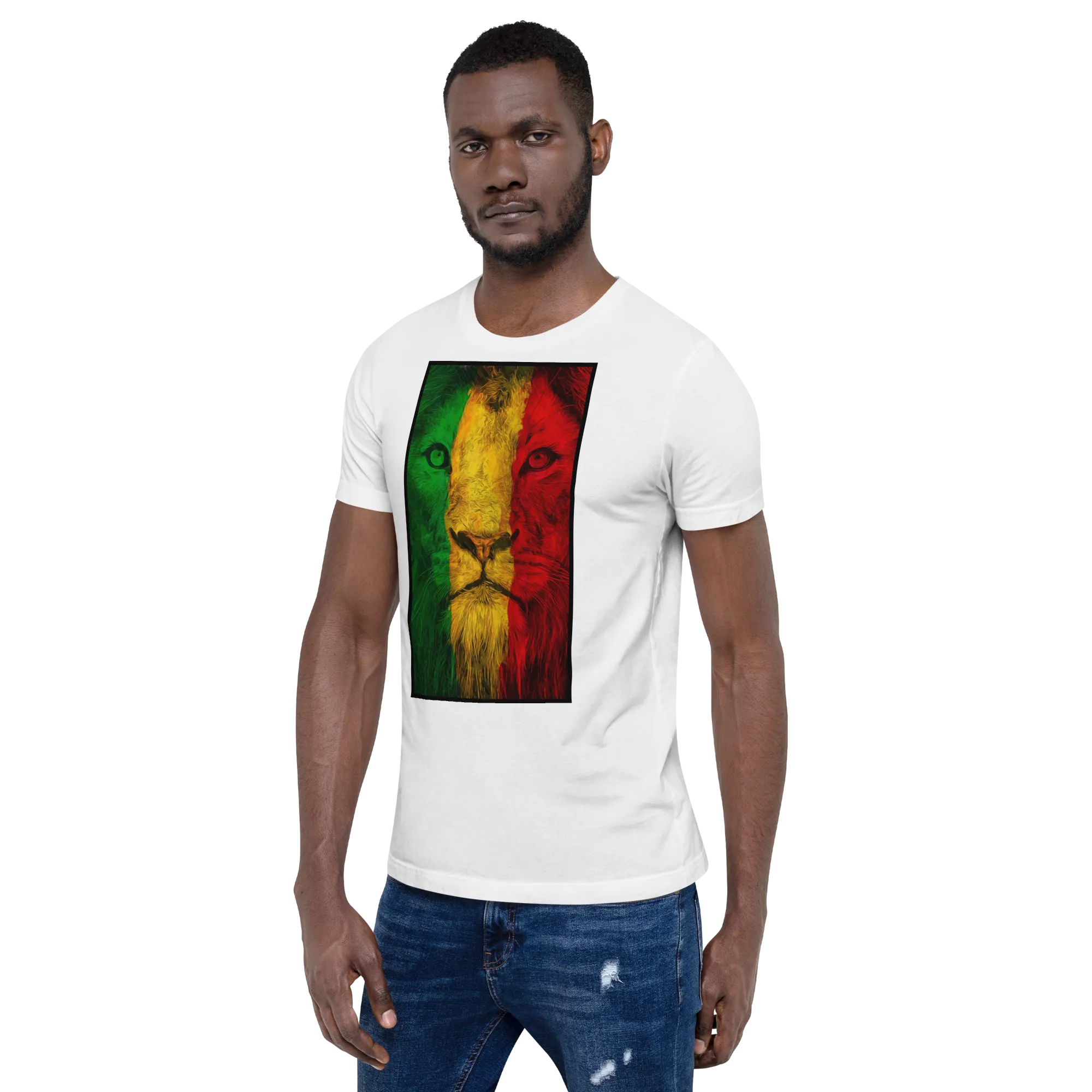 Men's Rasta Lion Theme White Graphic T-Shirt