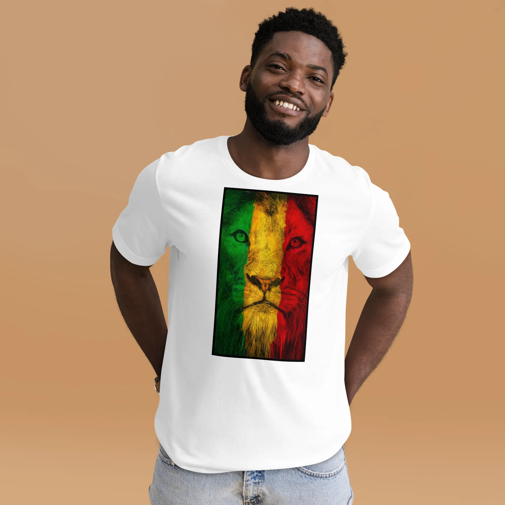 Men's Rasta Lion Theme White Graphic T-Shirt