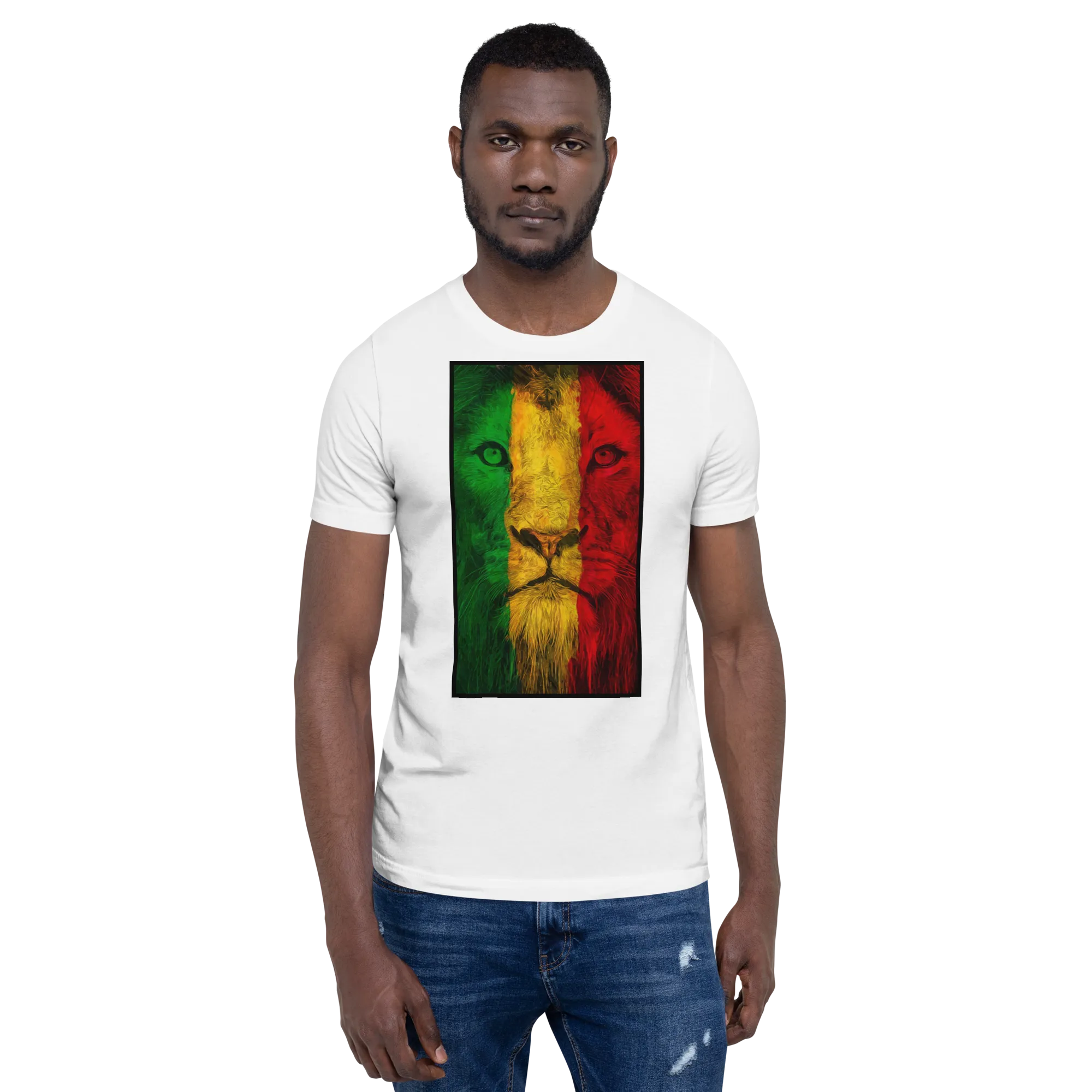 Men's Rasta Lion Theme White Graphic T-Shirt