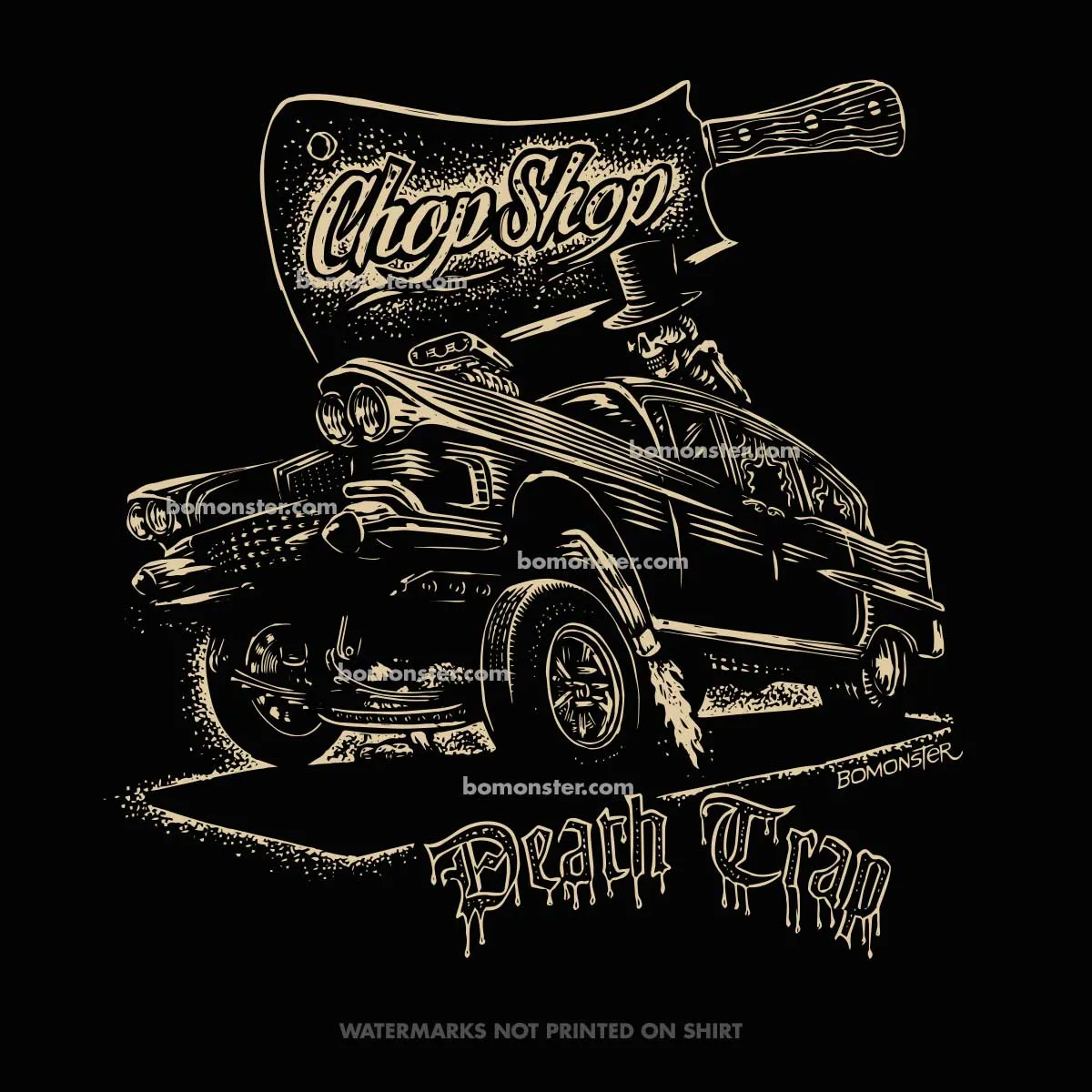 Men's Rat Rod Gasser Skull Hearse T-Shirt "Death Trap"